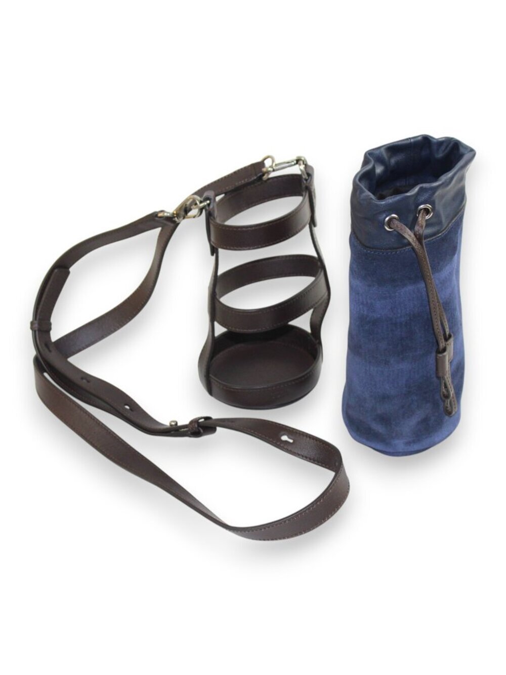 Tod’s Rare Suede Cylinder Bottle Bag Navy Brown Leather Cross Body Mini Italy - Picture 5 of 10